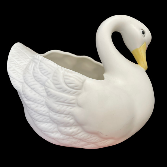 Homco Accents Homco White Swan Planter 42 Ceramic Bisque Vintage